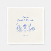 Serviette En Papier Brunch nuptial bleu dessiné à la main (Devant)