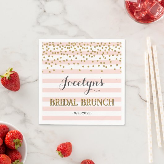 Serviette En Papier Brunch nuptial Confetti rose et or (En situation)