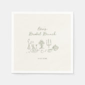 Serviette En Papier Brunch nuptial Sage Green Hand tiré (Devant)