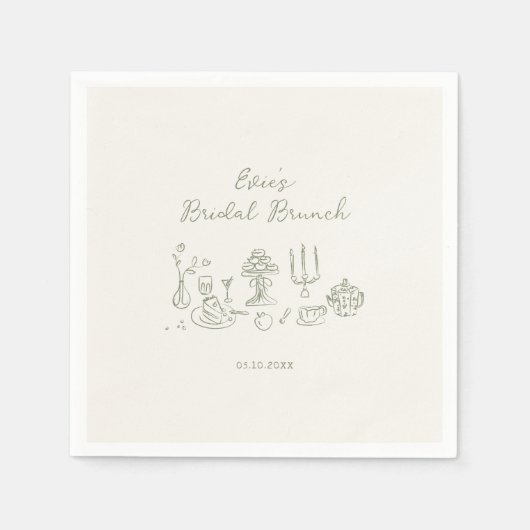 Serviette En Papier Brunch nuptial Sage Green Hand tiré (Devant)