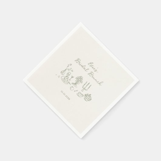 Serviette En Papier Brunch nuptial Sage Green Hand tiré (Coin)
