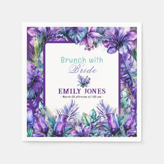 Serviette En Papier Brunch nuptial tropical violet moderne (Devant)