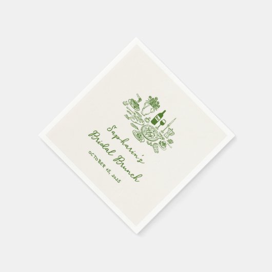 Serviette En Papier Brunch nuptial vert à main (Coin)