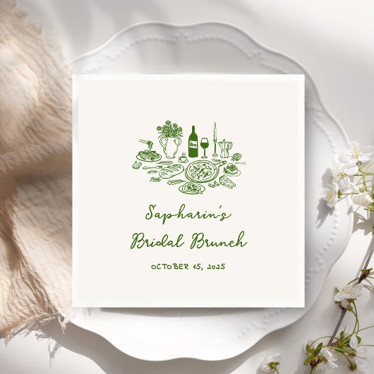 Serviette En Papier Brunch nuptial vert à main