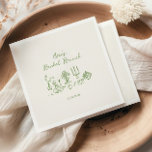 Serviette En Papier Brunch nuptial vert à main<br><div class="desc">Des serviettes de brunch pour mariées, chatoyantes et fantaisistes, représentant une illustration dessinée à la main d'une scène de brunch dans un style amusant et ludique, accompagnées d'une police décontractée et manuscrite qui saisit parfaitement l'excitation et la joie de l'occasion. Les serviettes viennent dans une amusante palette de couleurs de...</div>