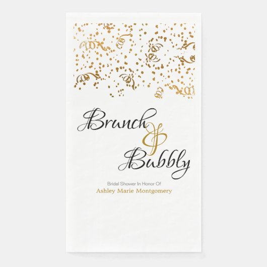 Serviette En Papier Brunch personnalisé Bubbly Gold Confetti Streamers (Devant)
