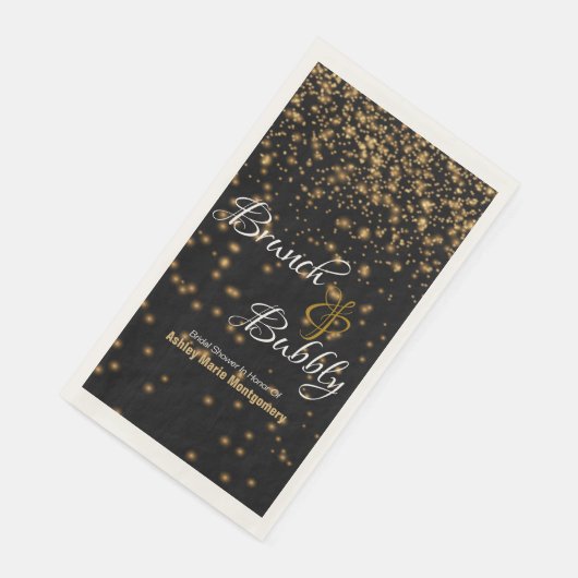 Serviette En Papier Brunch personnalisé Bubbly Gold Confetti sur noir (Coin)
