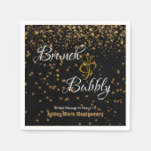 Serviette En Papier Brunch personnalisé Bubbly Gold Confetti sur Noir (Devant)