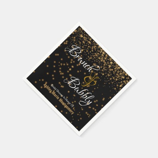 Serviette En Papier Brunch personnalisé Bubbly Gold Confetti sur Noir (Coin)