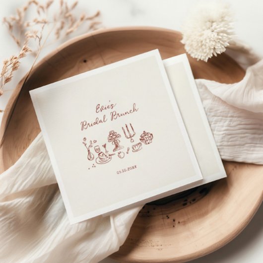 Serviette En Papier Brunch pour mariée de Bourgogne tiré à la main