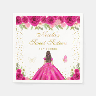 Serviette En Papier Brunette aux cheveux rose chaud Princesse Sweet Se