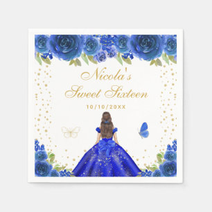 Serviette En Papier Brunette aux fleurs bleues, Princesse aux seize an