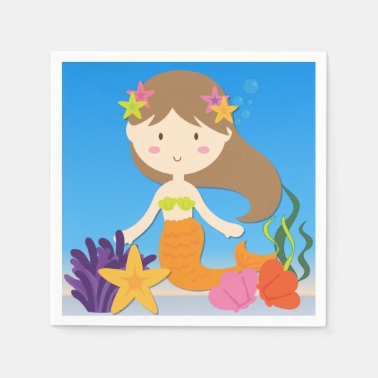 Serviette En Papier Brunette Mermaid Papier d'anniversaire (Devant)