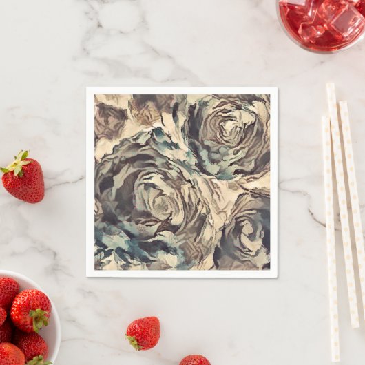 Serviette En Papier Brush art Abstrait texturé rose imprimé brun beig (En situation)