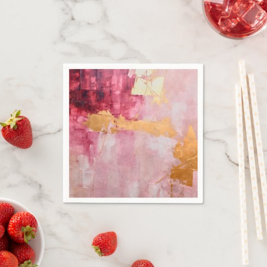 Serviette En Papier Brush artistique touche or et rose (En situation)