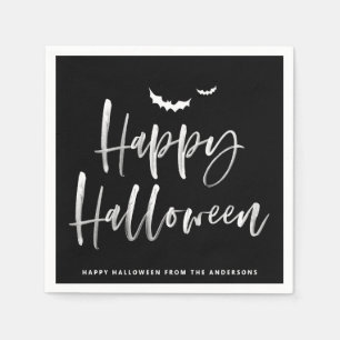Serviette En Papier Brush Letting Black Happy Halloween Party