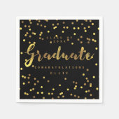 Serviette En Papier Brush Script Personnalisé Gold Foil Confetti Noir (Devant)