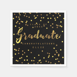 Serviette En Papier Brush Script Personnalisé Gold Foil Confetti Noir