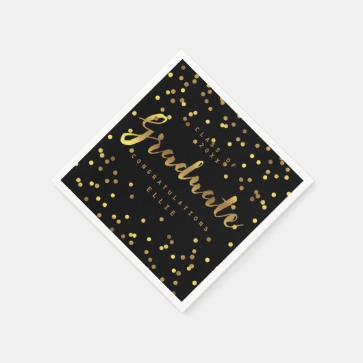 Serviette En Papier Brush Script Personnalisé Gold Foil Confetti Noir (Coin)