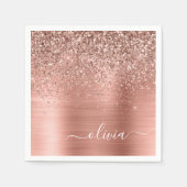 Serviette En Papier Brushed metal rose Gold Pink Glitter Monogram (Devant)