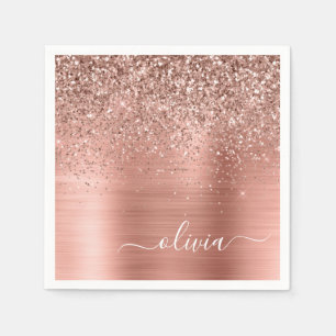 Serviette En Papier Brushed metal rose Gold Pink Glitter Monogram