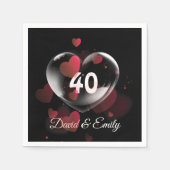 Serviette En Papier Bubble Coeur 40e Anniversaire aux Coeurs Rouges (Devant)