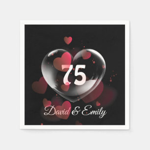 Serviette En Papier Bubble Coeur du 75e anniversaire avec Coeurs rouge