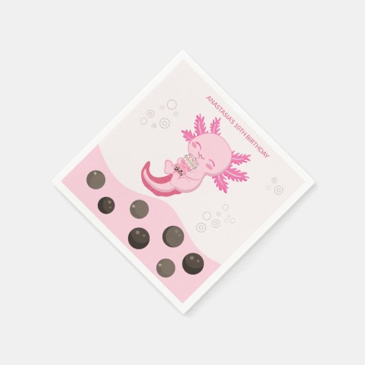Serviette En Papier Bubble rose Axolotl Lait Boba Thé Anniversaire (Coin)