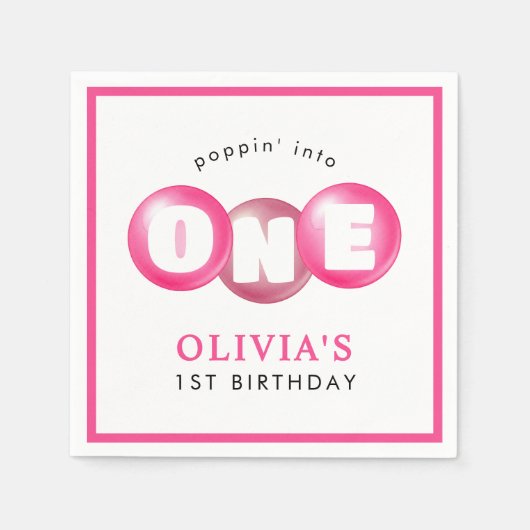 Serviette En Papier Bubblegum Pink Poppin Fille 1er fête d'anniversair (Devant)