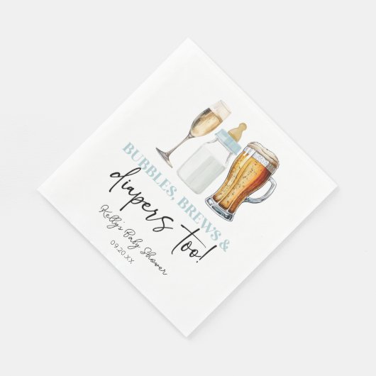 Serviette En Papier Bubbles Brews and Diapers Too! Baby Shower (Coin)