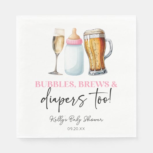 Serviette En Papier Bubbles Brews and Diapers Too! Baby Shower (Devant)