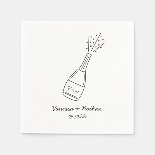 Serviette En Papier Bubbly Popping Champagne Bouteille Mariage Whimsic (Devant)
