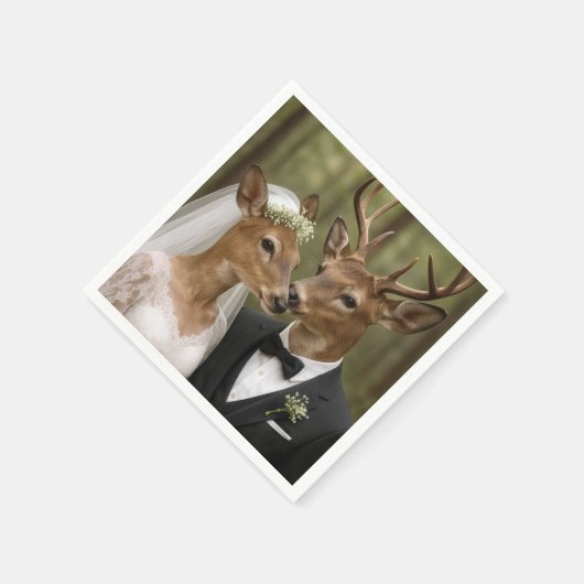 Serviette En Papier Buck and Doe Deer Wedding In Forest (Coin)