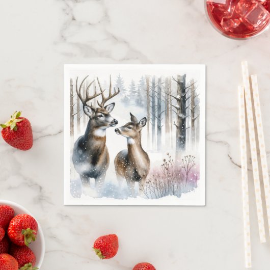 Serviette En Papier Buck and Doe In Winter Woods (En situation)