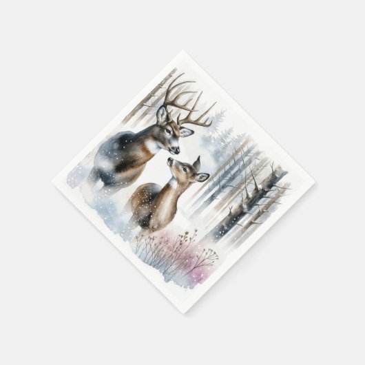 Serviette En Papier Buck and Doe In Winter Woods (Coin)