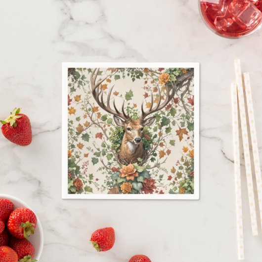 Serviette En Papier Buck Deer Dans Les Fleurs D'Automne (En situation)