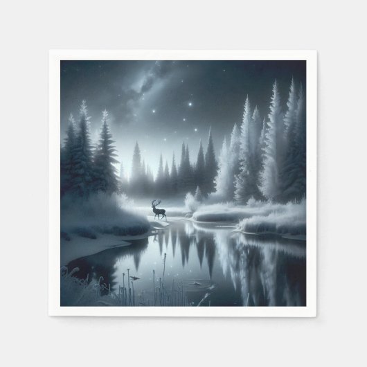 Serviette En Papier Buck In A Winter River la nuit (Devant)