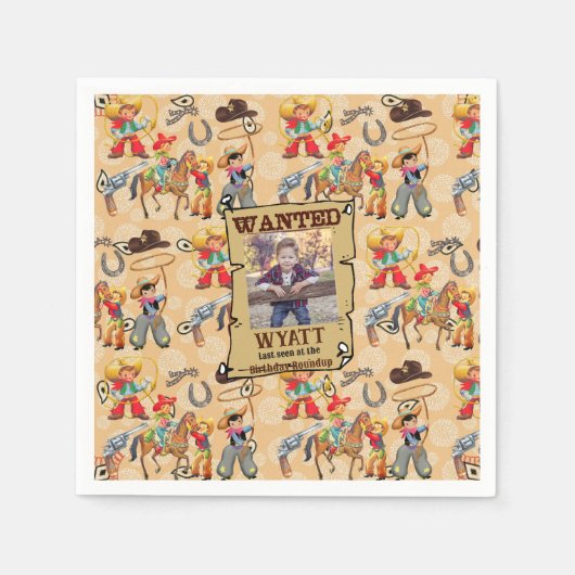 Serviette En Papier Buckaroo Cowboy Birthday Boy's Photo Name Cute (Devant)