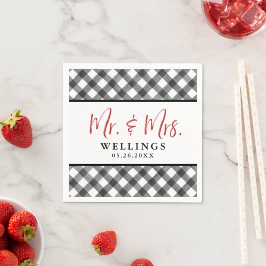 Serviette En Papier Buffalo Check noir blanc Mariage Cocktail personna (En situation)