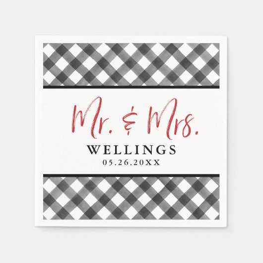 Serviette En Papier Buffalo Check noir blanc Mariage Cocktail personna (Devant)