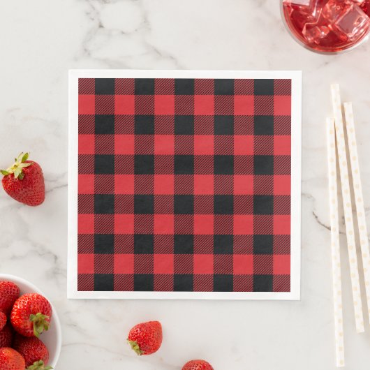 Serviette En Papier Buffalo Check Red et Black Holiday (En situation)