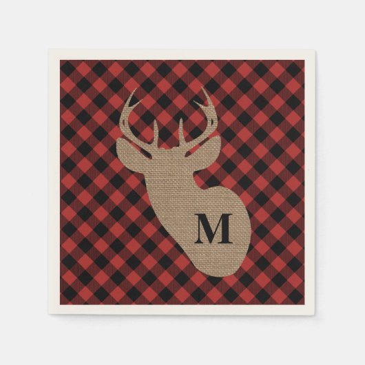 Serviette En Papier Buffalo Plaid and Burlap Monogram Deer (Devant)