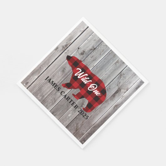 Serviette En Papier Buffalo Plaid Bear Wild One Boy 1ère fête d'annive (Coin)