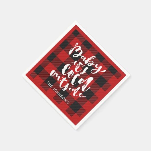 Serviette En Papier Buffalo Plaid Brush Script C'est Cold Outside Name (Coin)