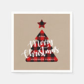 Serviette En Papier Buffalo Plaid Christmas Tree Kraft Monogramme (Devant)