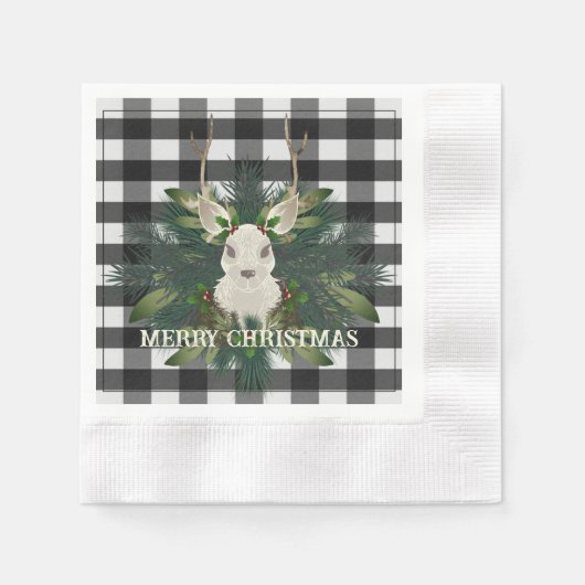 Serviette En Papier Buffalo Plaid Festin Reindeer Noël (Devant)