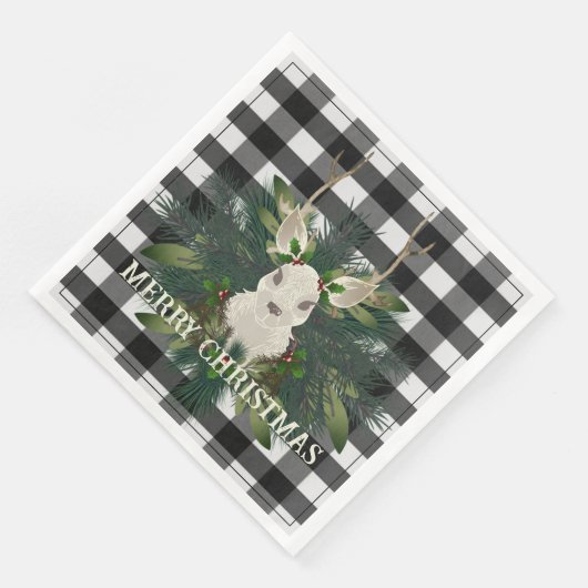 Serviette En Papier Buffalo Plaid Festin Reindeer Noël (Coin)