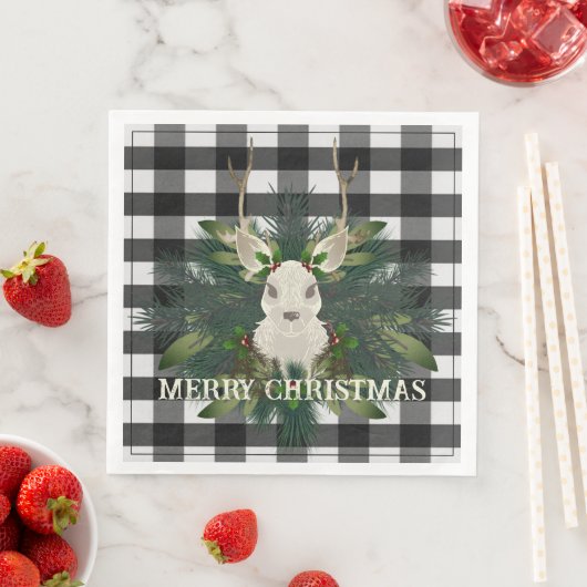 Serviette En Papier Buffalo Plaid Festin Reindeer Noël (En situation)