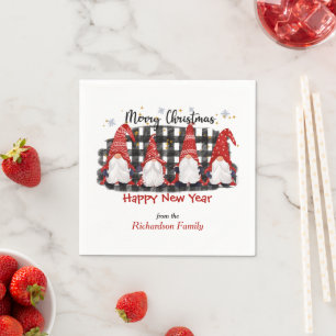 Serviette En Papier Buffalo Plaid Gnome Salutation de Noël