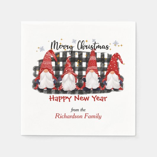 Serviette En Papier Buffalo Plaid Gnome Salutation de Noël (Devant)